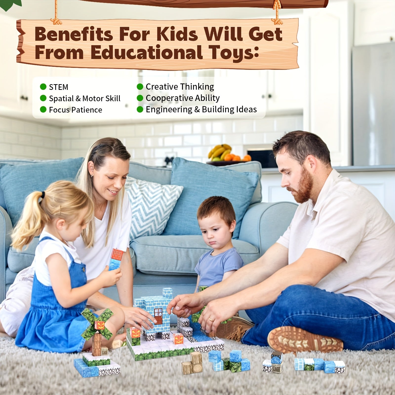 100pcs Magnetic Building Blocks - Minecraft style