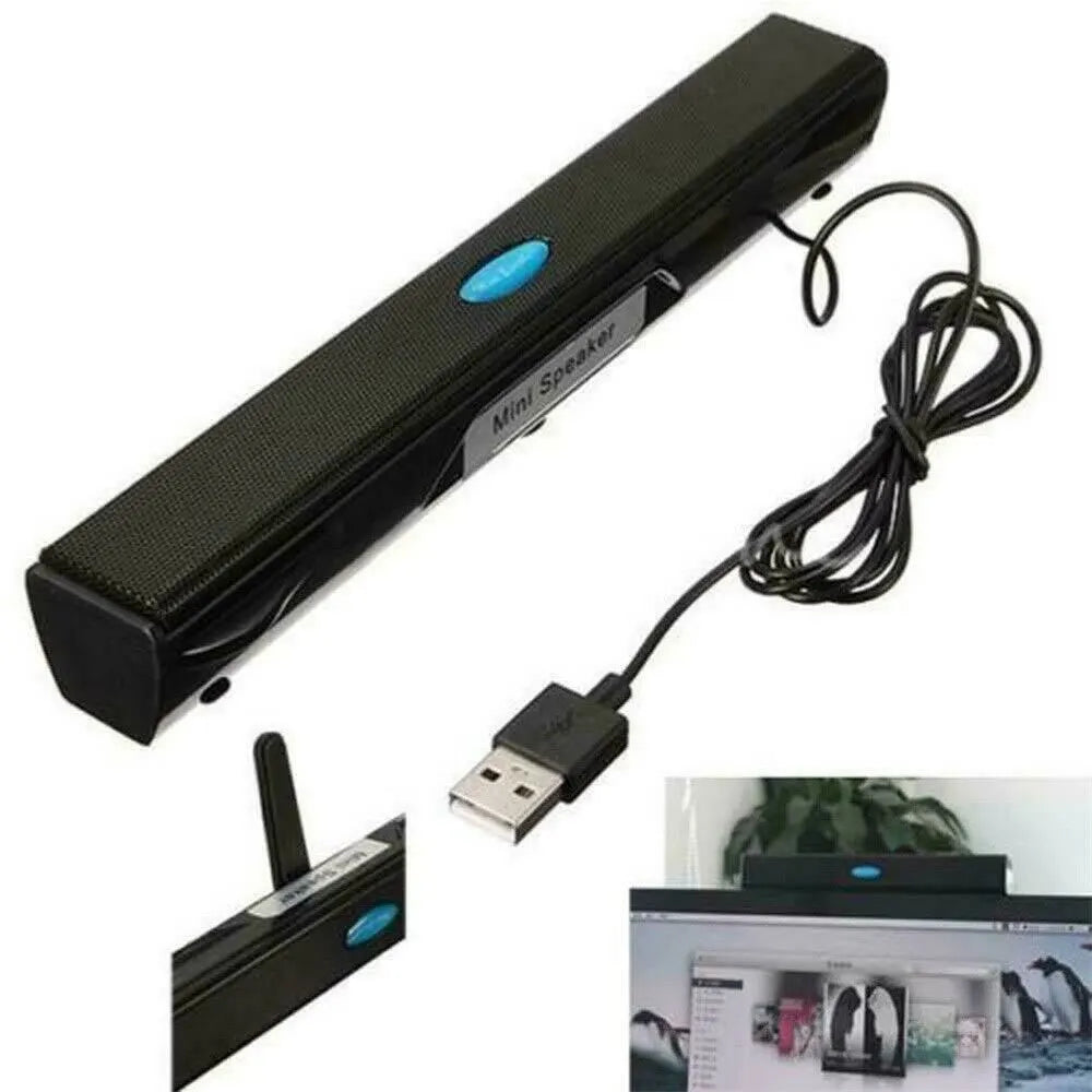 Mini 3D Surround Soundbar USB Wired Speaker Multimedia Desktop Long Speaker for Phone PC Laptop